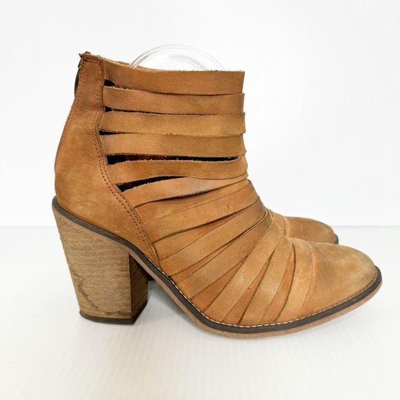 Free People Brown Hybrid Block Heel Ankle Strappy Leather Boots 38 EU or 7.5 US - Picture 5 of 10